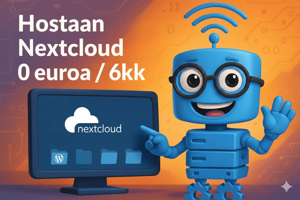 Hostaan-robotti esittelee Nextcloud-palvelua, joka on ilmainen kuusi kuukautta