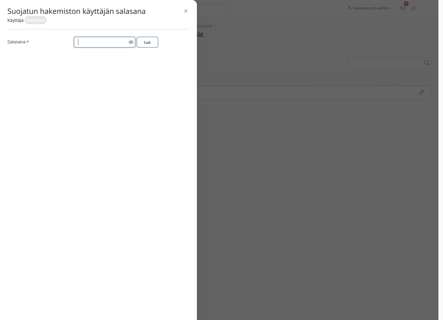 Suojatun hakemiston käyttäjän salasanakenttä
