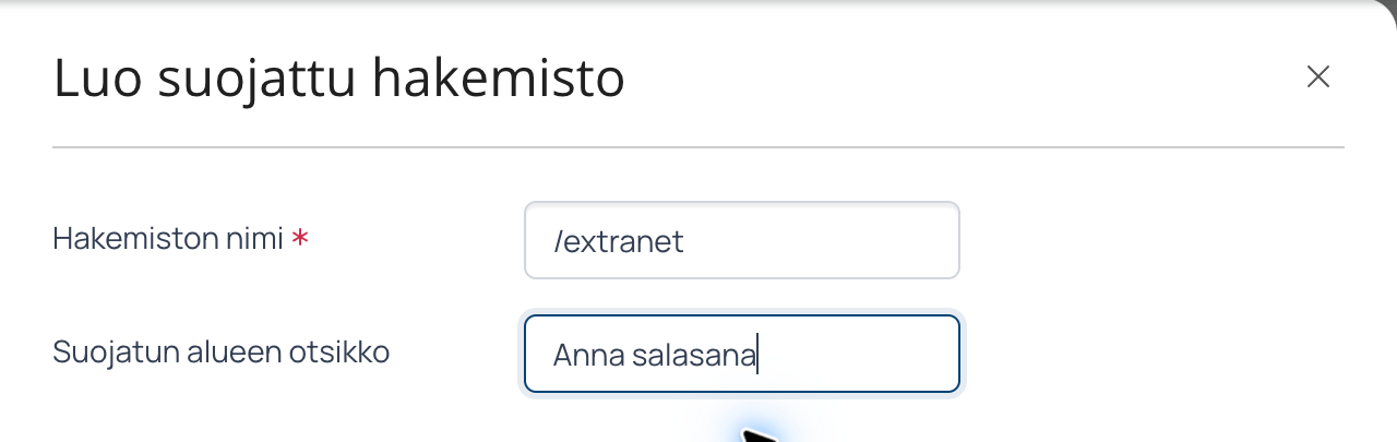 Hakemiston polku ja suojatun alueen otsikko