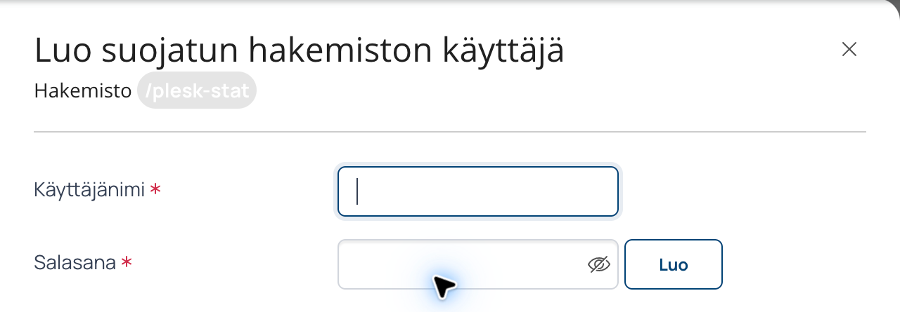 Suojatun hakemiston käyttäjätunnus ja salasana