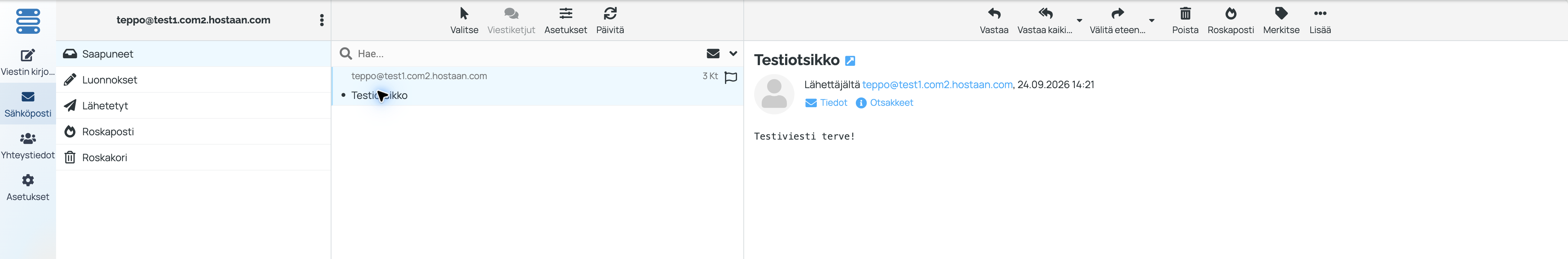 Saapunut viesti ja Vastaa-painike